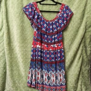 Bohemian Themed Purple and Red Ruffled Midi Sundress